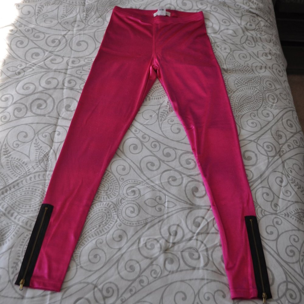 Kensie Hot Pink Satin Leggings XS w/Zippers